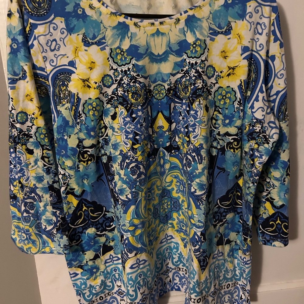 Floral Blue and Yellow Women's Top